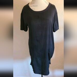 Donna Karan Sleepwear Black Midi Lounging Dress Pockets Side Slits size small